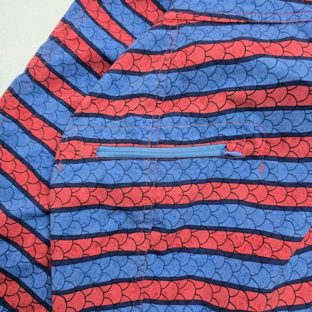 Vineyard Vines Mens 34 Board Shorts Red Blue Striped Fish Scale Swim Trunks